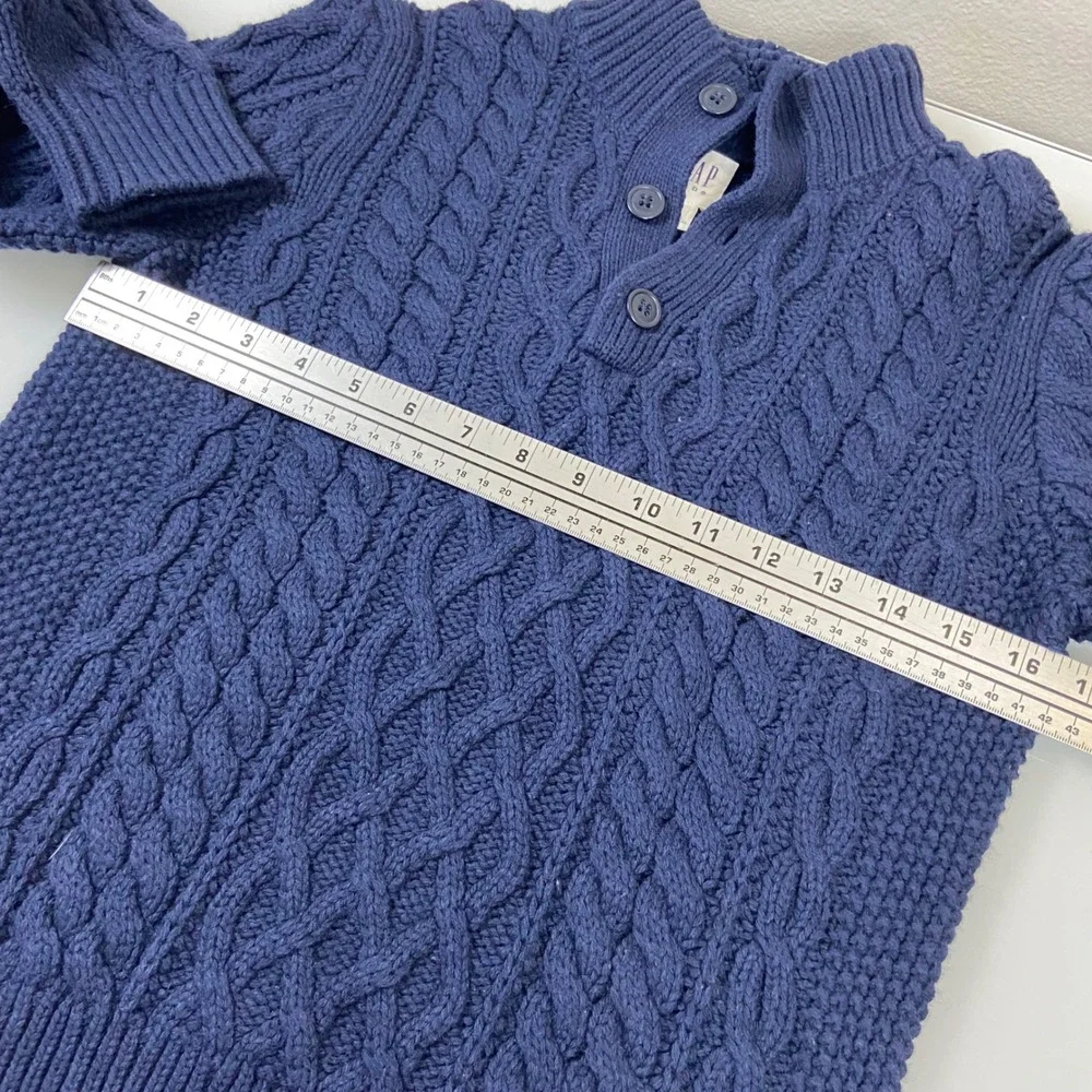 Gap Kids Boys Size‎ Large Blue Cable Knit Button Mock Neck Sweater